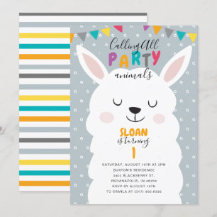 Invitation Fête d'anniversaire de la Cute Blue Lama