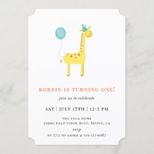 Invitation Fête d'anniversaire de la Cute Giraffe Blue Balloo