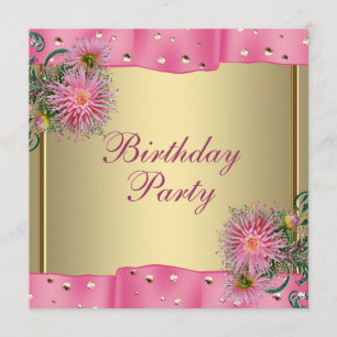 Invitation Fête d'anniversaire de la femme rose de dahlia