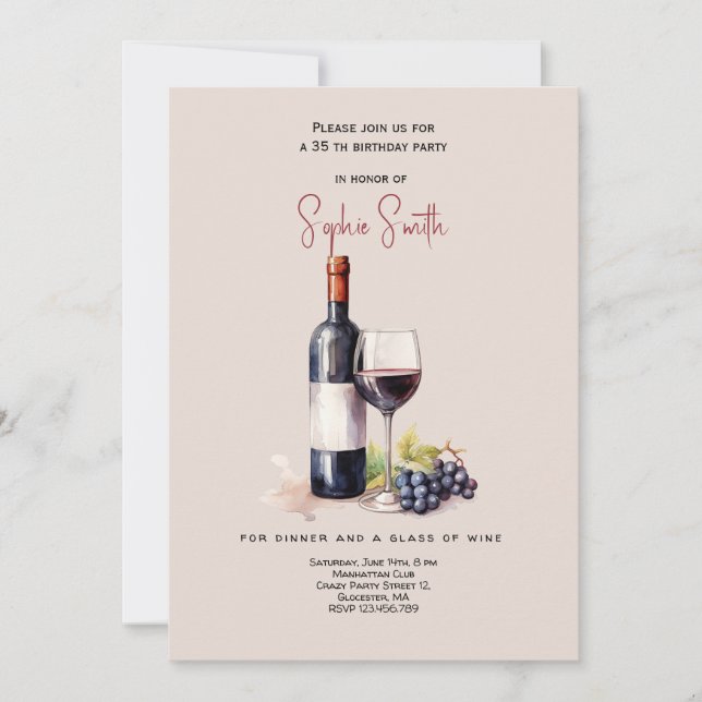 Invitation Fête d'anniversaire de la fête du vin (Devant)