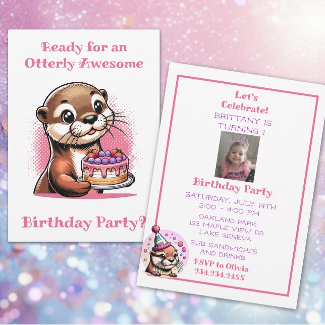 Invitation Fête d'anniversaire de la fille à thème Otter (Créateur téléchargé)