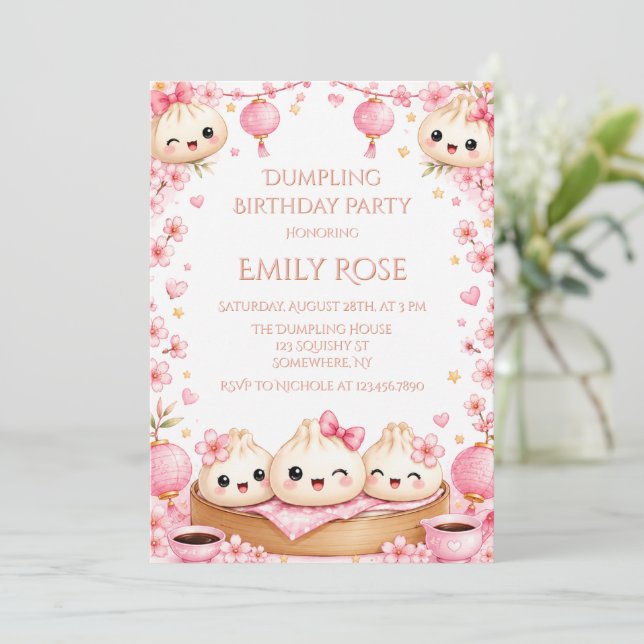 Invitation Fête d'anniversaire de la fille au mignon petit pâ (Debout devant)