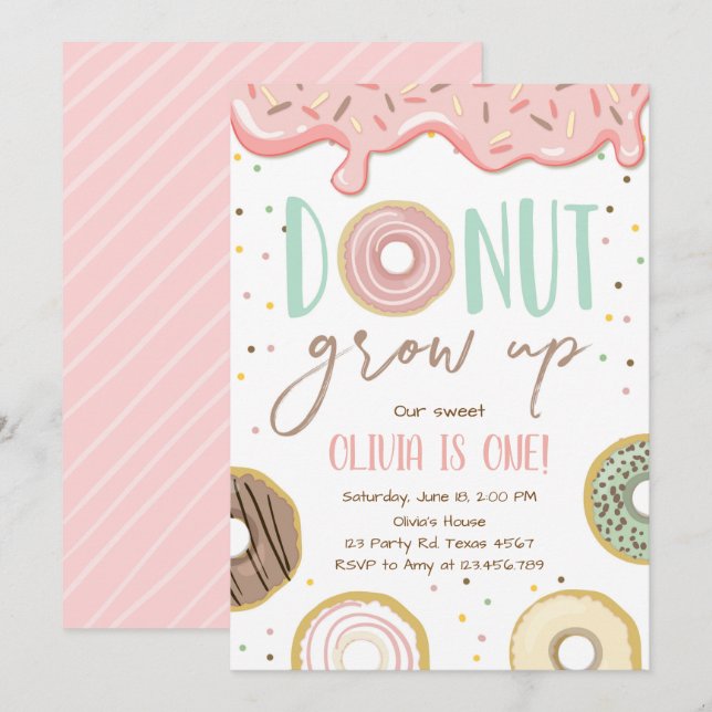 Invitation Fête d'anniversaire de la fille aux noix roses (Devant / Derrière)