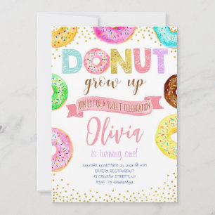 Invitation Fête d'anniversaire de la fille Doughnut rose
