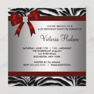Invitation Fête d'anniversaire de la fille du zèbre rouge fem