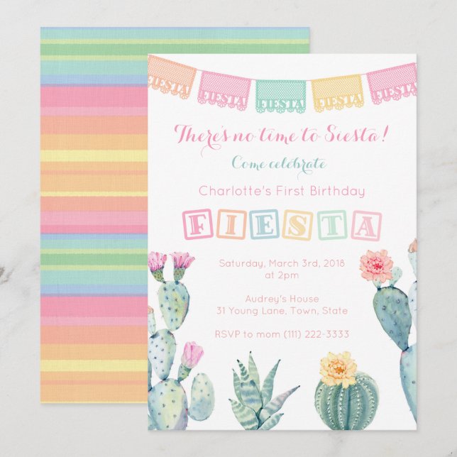 Invitation Fête d'anniversaire de la fille mexicaine, pas de  (Devant / Derrière)