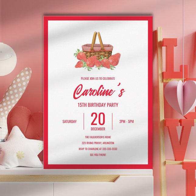 Invitation Fête d'anniversaire de la fraise de pique-nique de (Créateur téléchargé)