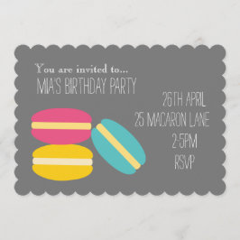 Invitation Fête d'anniversaire de la jeune fille macaron colo