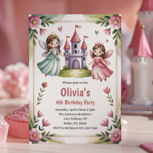 Invitation Fête d'anniversaire de la jolie princesse fée 4 an
