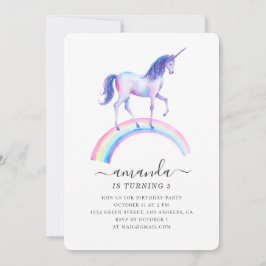 Invitation Fête d'anniversaire de la licorne d'aquarelle. Béb