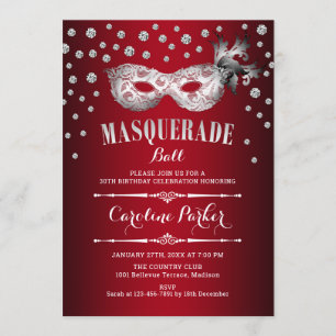 Invitation Fête d'anniversaire de la Mascarade Rouge Argent