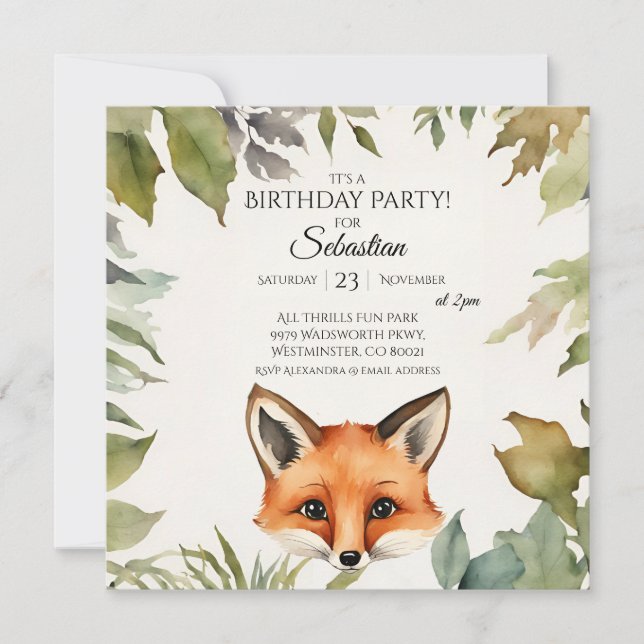 Invitation Fête d'anniversaire de la mignonne Fox Woodland (Devant)