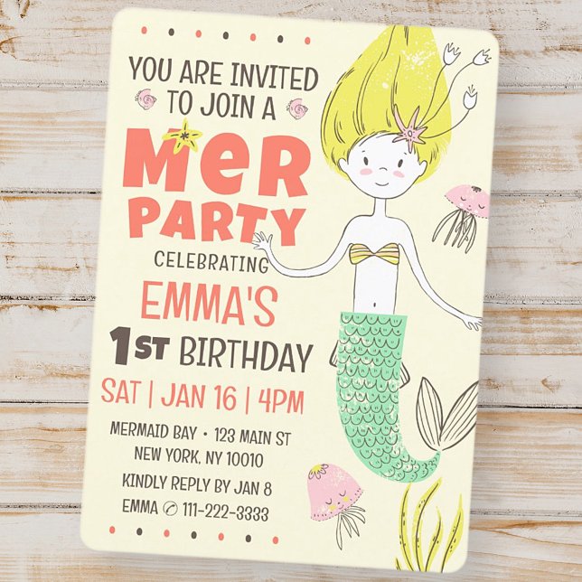 Invitation Fête d'anniversaire de la mignonne sirène moderne (Créateur téléchargé)