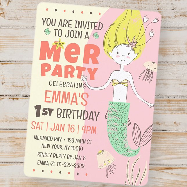 Invitation Fête d'anniversaire de la mignonne sirène moderne (Créateur téléchargé)