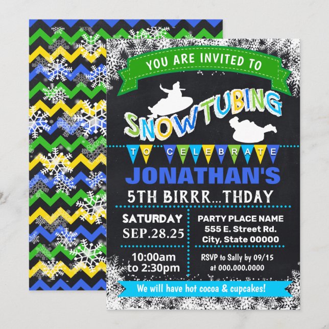 Invitation Fête d'anniversaire de la neige en sanglots bleu (Devant / Derrière)