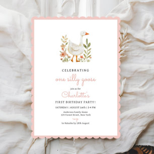 Invitation Fête d'anniversaire de la oie sotte rose