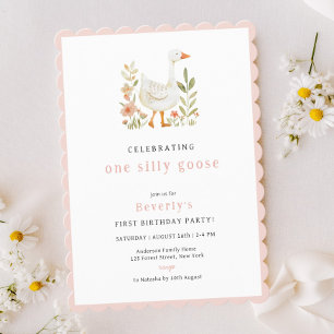 Invitation Fête d'anniversaire de la oie sotte rose