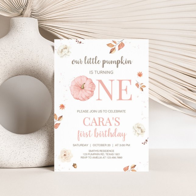 Invitation Fête d'anniversaire de la petite citrouille rose (Pink Little Pumpkin First Birthday Party Invitation)