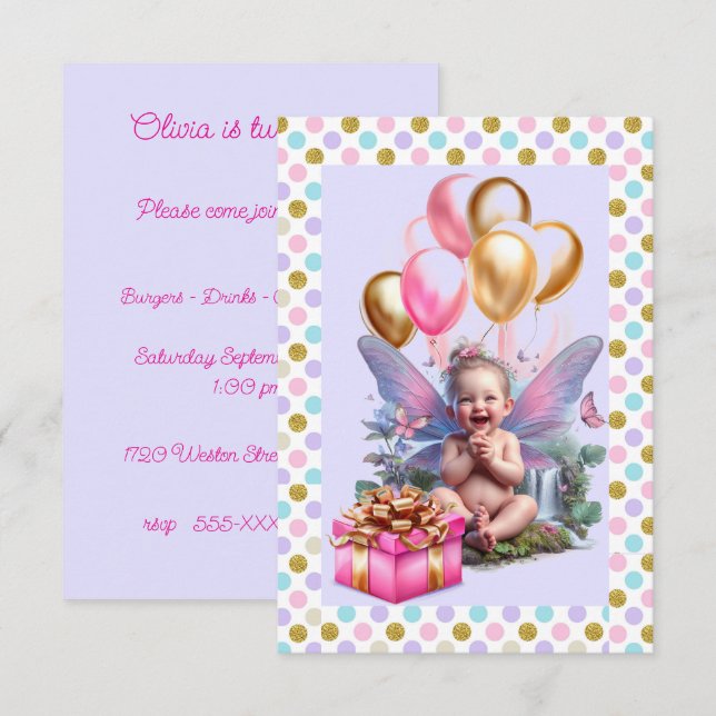 Invitation Fête d'anniversaire de la petite fille (Devant / Derrière)