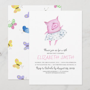 Invitation Fête d'anniversaire de la petite fille de cochon