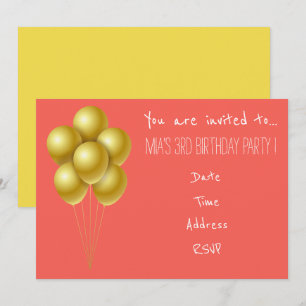 Invitation Fête d'anniversaire de la petite fille en ballons