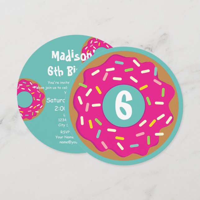 Invitation Fête d'anniversaire de la petite fille ronde et mi (Devant / Derrière)