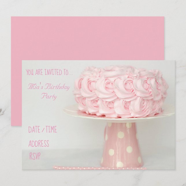 Invitation Fête d'anniversaire de la petite fille rose pâle (Devant / Derrière)