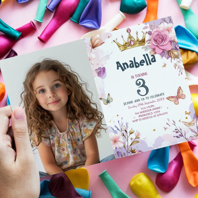 Invitation Fête d'anniversaire de la petite princesse Floral  (Créateur téléchargé)