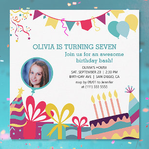 Invitation Fête d'anniversaire de la photo personnalisée colo