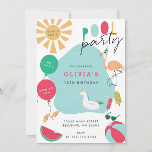 Invitation fête d'anniversaire de la piscine