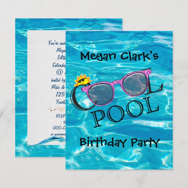 Invitation Fête d'anniversaire de la piscine cool (Devant / Derrière)