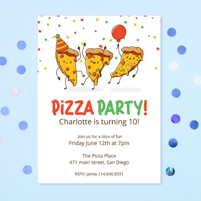 Invitation Fête d'anniversaire de la pizza drôle (Créateur téléchargé)