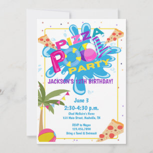 Invitation Fête d'anniversaire de la pizza et de la piscine