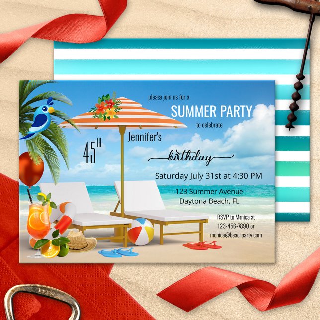 Invitation Fête d'anniversaire de la plage d'été tropicale (Créateur téléchargé)