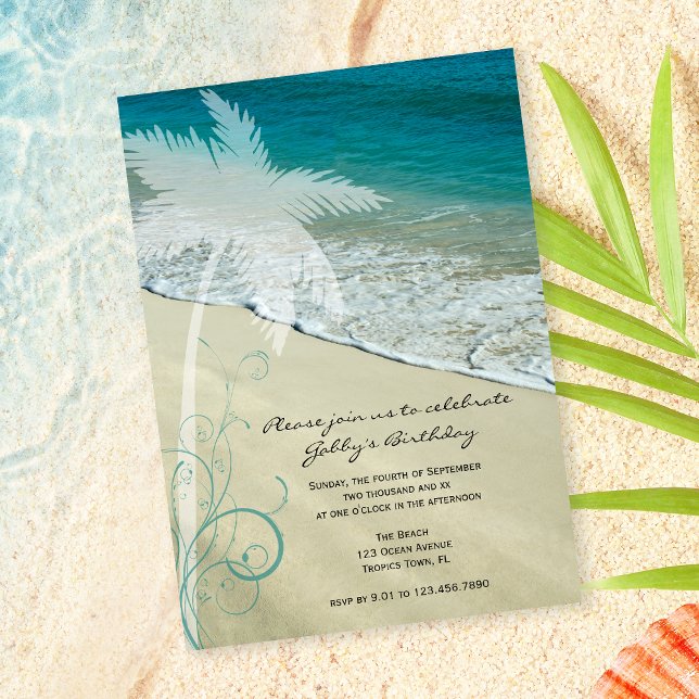 Invitation Fête d'anniversaire de la plage tropicale (Créateur téléchargé)