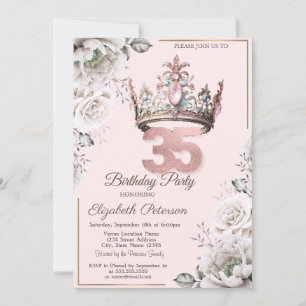 Invitation Fête d'anniversaire de la Princesse Crown Floral 3