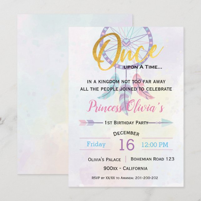 Invitation Fête d'anniversaire de la princesse de Bohême (Devant / Derrière)