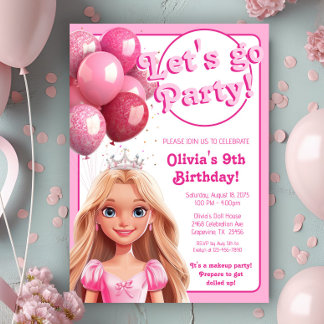 Invitation Fête d'anniversaire de la princesse de la poupée d