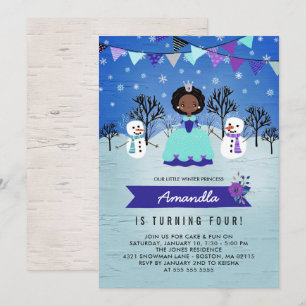 Invitation Fête d'anniversaire de la princesse d'hiver afro-a