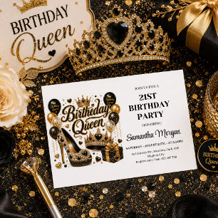 Invitation Fête d'anniversaire de la Reine avec paillettes no