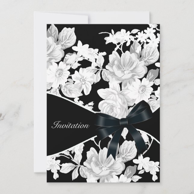 Invitation Fête d'anniversaire de la Rose noire et blanche (Devant)