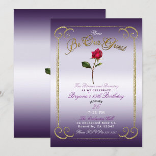 Invitation Fête d'anniversaire de la Rose rouge violette et d