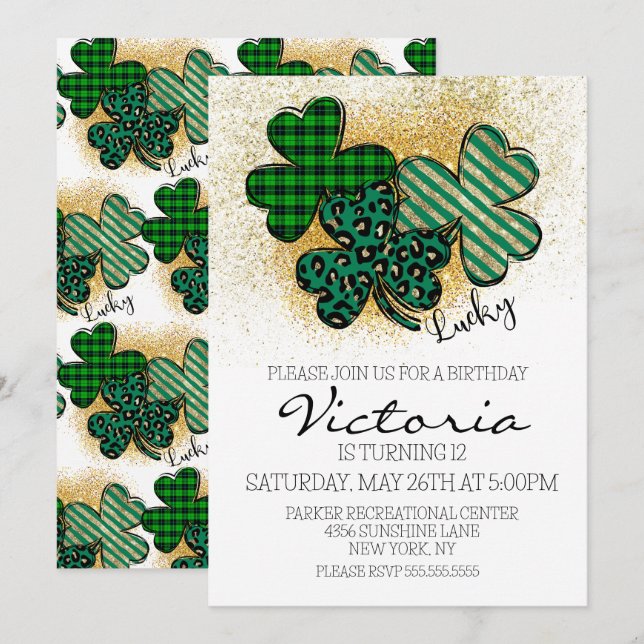 Invitation Fête d'anniversaire de la Saint-Patrick (Devant / Derrière)