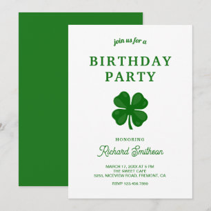 Invitation Fête d'anniversaire de la Saint-Patrick en vert tr