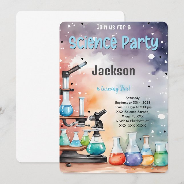 Invitation Fête d'anniversaire de la science pour garçons (Devant / Derrière)