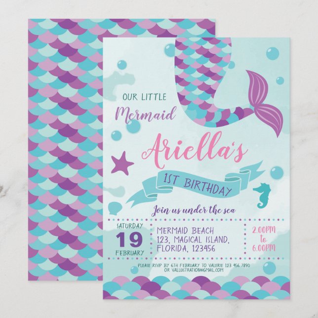 Invitation Fête d'anniversaire de la sirène (Devant / Derrière)
