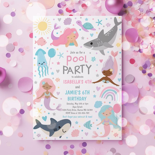 Invitation Fête d'anniversaire de la Sirène et de la piscine  (Créateur téléchargé)