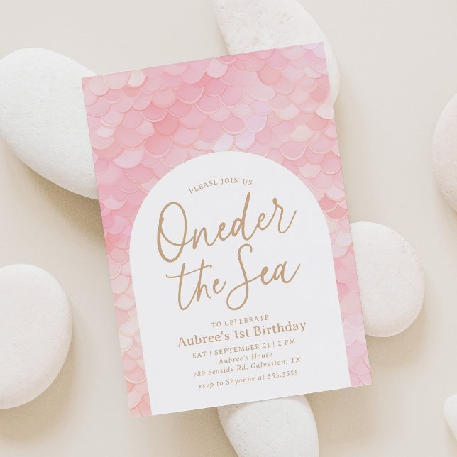 Invitation Fête d'anniversaire de la Sirène Rose Oneder la Me (Créateur téléchargé)