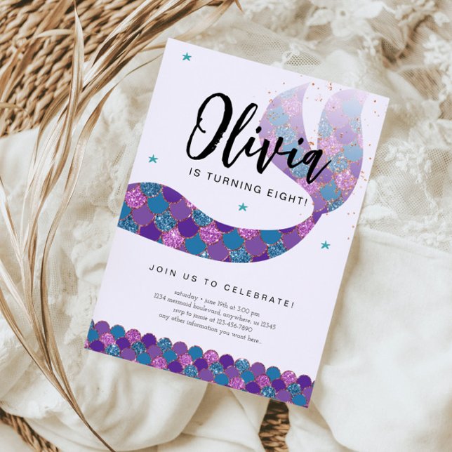 Invitation Fête d'anniversaire de la sirène Turquoise et viol (Créateur téléchargé)