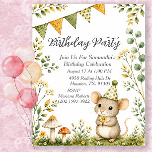Invitation Fête d'anniversaire de la Souris Animal Genre Neut